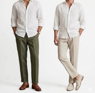 Set 2 pantaloni lino TG M - Beige e Verde UOMO