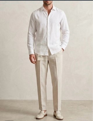 Set 2 pantaloni lino TG M - Beige e Verde UOMO