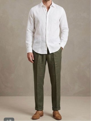 Set 2 pantaloni lino TG M - Beige e Verde UOMO