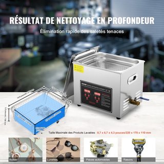Limpiador Ultrasónico con Temporizador Digital y Calentador, Limpiador Ultrasónico Profesional para Joyería, Máquina de Limpieza Calentada de Acero Inoxidable para Gafas, Relojes, Anillos, Pequeña...