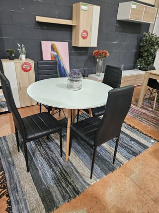 Mesa redonda de 100cm y 4 sillas negras