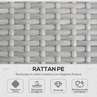 Conjunto de Muebles de Jardín de Rattan de 3 Piezas, Sofá de Jardín Exterior con Sofá de 2 Plazas, Chaise Longue con Cojines y Mesa con Tapa de Cristal, Conjunto de Jardín para Patio, Gris Claro