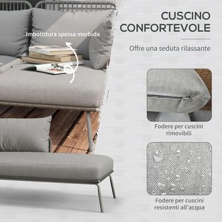 Conjunto de Muebles de Jardín de Rattan de 3 Piezas, Sofá de Jardín Exterior con Sofá de 2 Plazas, Chaise Longue con Cojines y Mesa con Tapa de Cristal, Conjunto de Jardín para Patio, Gris Claro