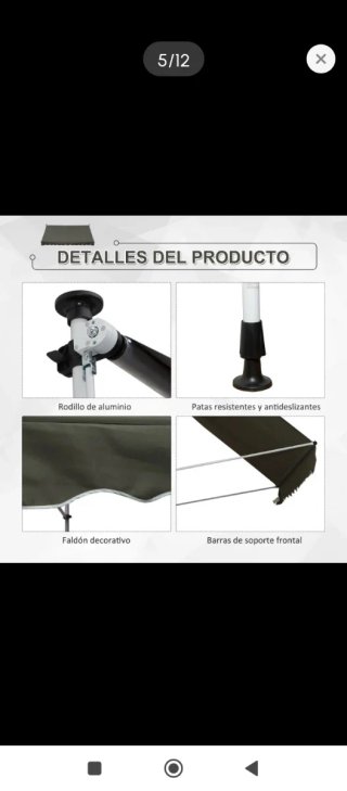 Toldo retráctil para jardín gris