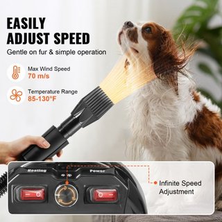 Secador de Perros, Secador de Perro de 2000W/2.7HP, Secador de Aseo para Mascotas con Velocidad y Control de Temperatura Ajustables, Secador de Pelo para Mascotas con 4 Boquillas y Manguera Extens...