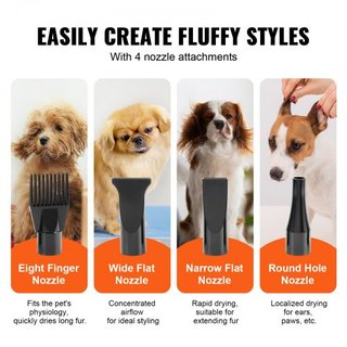 Secador de Perros, Secador de Perro de 2000W/2.7HP, Secador de Aseo para Mascotas con Velocidad y Control de Temperatura Ajustables, Secador de Pelo para Mascotas con 4 Boquillas y Manguera Extens...