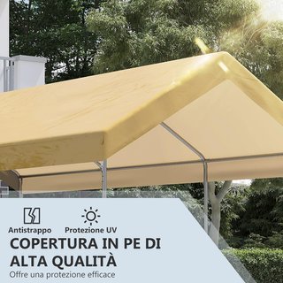 Toldo De Jardín De Altura Ajustable De Acero Y PE Para Autos Pequeños Y Medianos Con Estacas Y Cuerdas Incluidas, 600X295X265-310 Cm, Beige