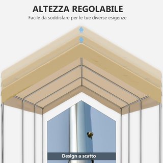 Toldo De Jardín De Altura Ajustable De Acero Y PE Para Autos Pequeños Y Medianos Con Estacas Y Cuerdas Incluidas, 600X295X265-310 Cm, Beige