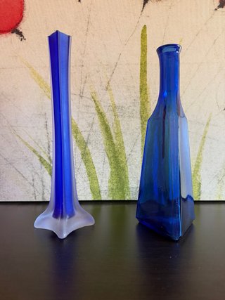 Jarrón Botella Azul Vidrio
