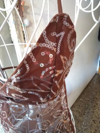Top lentejuelas marrón y plata