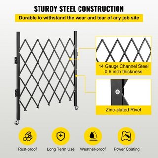 Puerta de Seguridad Plegable Individual, 170 × 124 cm (An × Al) Puerta Plegable, Puerta de Seguridad de Acero en Acordeón, Puerta de Seguridad Expandible Flexible, Puerta de Barricada Rodante de 3...