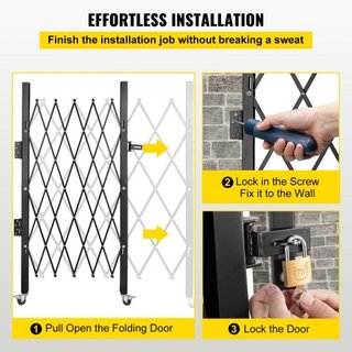 Puerta de Seguridad Plegable Individual, 170 × 124 cm (An × Al) Puerta Plegable, Puerta de Seguridad de Acero en Acordeón, Puerta de Seguridad Expandible Flexible, Puerta de Barricada Rodante de 3...