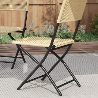 Conjunto de Jardín de 3 Piezas en Ratán y Acero, 2 Sillas Plegables 46X58X84 Cm y Mesa de Café Ø60X70 Cm, Amarillo y Negro