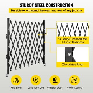 Puerta de Seguridad Plegable Individual, Puerta Plegable de 131.00 x 187.96 cm, Puerta de Seguridad de Acero en Acordeón, Puerta de Seguridad Expandible Flexible, Puerta de Barricada Rodante de 36...