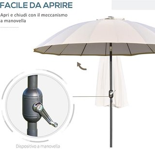 Outsunny Sombrilla De Jardín 2.5X2.5 M Inclinable Con Manivela, Sombrilla De Exterior Con 18 Varillas De Metal Y Poliéster 160G/㎡, Para Patio, Terraza Y Balcón, UV30+