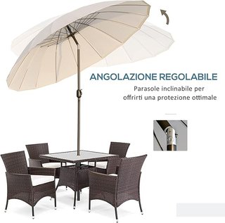 Outsunny Sombrilla De Jardín 2.5X2.5 M Inclinable Con Manivela, Sombrilla De Exterior Con 18 Varillas De Metal Y Poliéster 160G/㎡, Para Patio, Terraza Y Balcón, UV30+