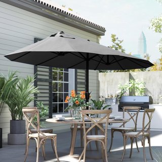 Sombrilla de Jardín 460X270X240Cm Doble con Apertura a Manivela, Acero y Poliéster Negro