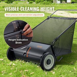 Barredora de Césped Manual, Recogedor de Hojas y Césped de 26 pulgadas, Ruedas de Goma Resistentes y Acero Reforzado, Duradera con Gran Capacidad de 7 pies cúbicos, Bolsa de Recolección de Malla, ...