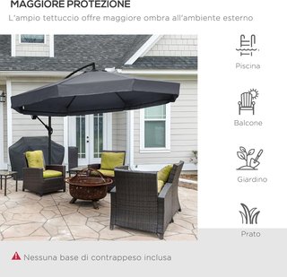 Sombrilla Descentrada 3X3 M Con Mosquitera, Base Cruzada, Salidas de Aire Y Manivela, Sombrilla De Jardín Inclinable Y Giratoria a 360° en Acero Y Poliéster, Protección UV, Gris Oscuro