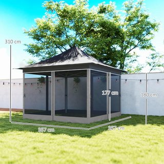 Toldo Plegable 3.6X3.6 M Pop up con Altura Ajustable en 3 Niveles con Mosquitera y Bolsa de Transporte, Toldo de Exterior de Metal y Oxford, UV50+, para Jardín, Fiestas, Gris Oscuro