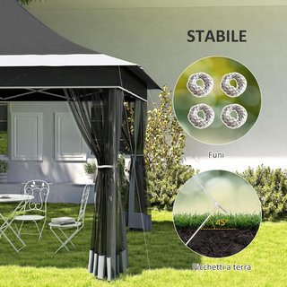 Toldo Plegable 3.6X3.6 M Pop up con Altura Ajustable en 3 Niveles con Mosquitera y Bolsa de Transporte, Toldo de Exterior de Metal y Oxford, UV50+, para Jardín, Fiestas, Gris Oscuro