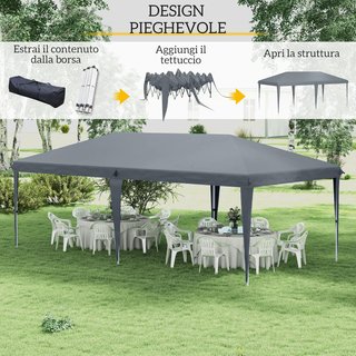 Gazebo Plegable 6X3 Pop up Con Altura Regulable en 3 Niveles y Bolsa de Transporte, Gazebo de Exterior Resistente en Acero y Tejido Oxford, para Jardín, Fiestas, Camping, Gris Claro