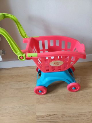 Carrito de la compra de juguete rosa y azul