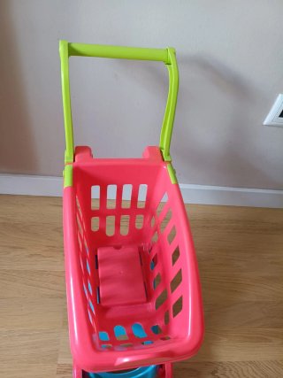 Carrito de la compra de juguete rosa y azul