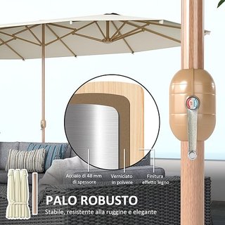 Sombrilla Doble 455X265 Cm Con Manivela, Sombrilla De Jardín a 12 Varillas de Acero y Poliéster 180G/㎡, anti UV30+, para Jardín, Terraza y Balcón, Beige
