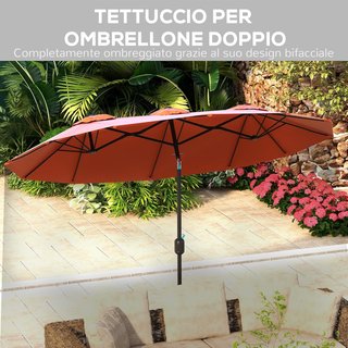 Outsunny Sombrilla De Jardín Doble Inclinable a 45° Con Manivela Y 3 Ventilaciones, Sombrilla De Exterior En Acero Y Poliéster, 295X152X222 Cm