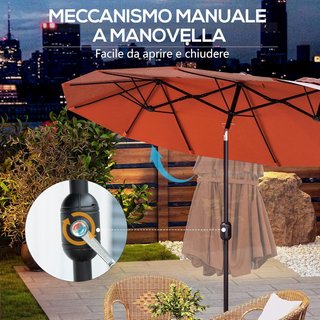 Outsunny Sombrilla De Jardín Doble Inclinable a 45° Con Manivela Y 3 Ventilaciones, Sombrilla De Exterior En Acero Y Poliéster, 295X152X222 Cm