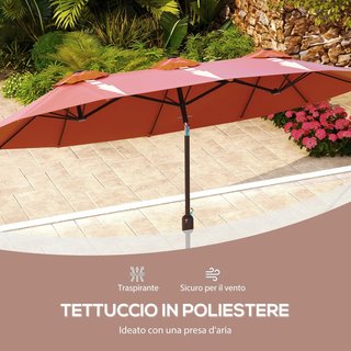 Outsunny Sombrilla De Jardín Doble Inclinable a 45° Con Manivela Y 3 Ventilaciones, Sombrilla De Exterior En Acero Y Poliéster, 295X152X222 Cm