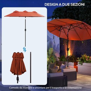 Outsunny Sombrilla De Jardín Doble Inclinable a 45° Con Manivela Y 3 Ventilaciones, Sombrilla De Exterior En Acero Y Poliéster, 295X152X222 Cm