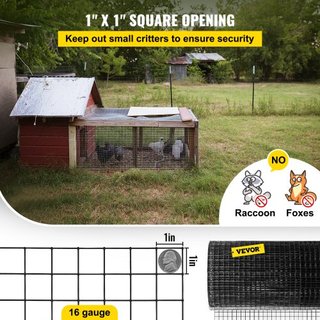 Malla de Hardware, 36" x 50' y Tamaño de Malla de 1"x1", Cercado de Alambre de Acero Galvanizado Recubierto de Vinilo de 16 Gauge con un Cortador y un Par de Guantes de Tela, para Cercas de Jardín...