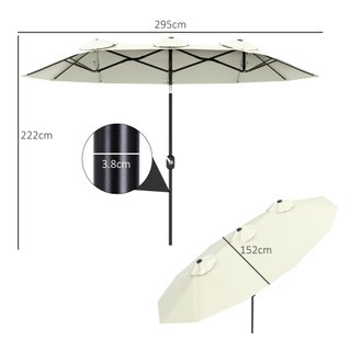 Outsunny Sombrilla De Jardín Doble Inclinable a 45° Con Manivela Y 3 Ventilaciones, Sombrilla De Exterior En Acero Y Poliéster, 295X152X222 Cm