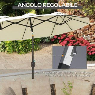 Outsunny Sombrilla De Jardín Doble Inclinable a 45° Con Manivela Y 3 Ventilaciones, Sombrilla De Exterior En Acero Y Poliéster, 295X152X222 Cm