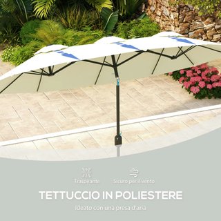 Outsunny Sombrilla De Jardín Doble Inclinable a 45° Con Manivela Y 3 Ventilaciones, Sombrilla De Exterior En Acero Y Poliéster, 295X152X222 Cm