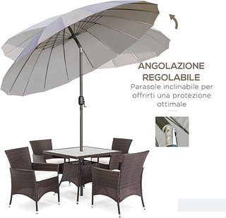 Outsunny Sombrilla De Jardín 2.5X2.5 M Inclinable Con Manivela, Sombrilla De Exterior Con 18 Varillas De Metal Y Poliéster 160G/㎡, Para Patio, Terraza Y Balcón, UV30+