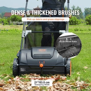 Barredora de Césped Manual, Recogedor de Hojas y Césped de 21 pulgadas, Ruedas de Plástico Resistente y Acero Reforzado Duradero con Gran Capacidad de 3.5 pies cúbicos, Bolsa de Recolección de Mal...