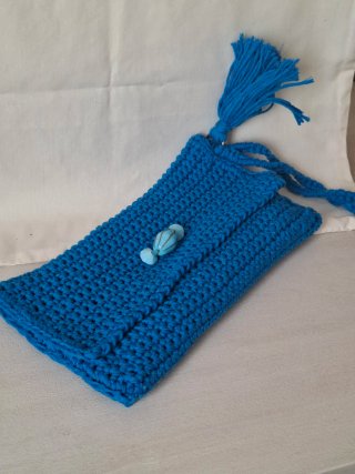 Bolso de mano azul con adorno 27x15 cm