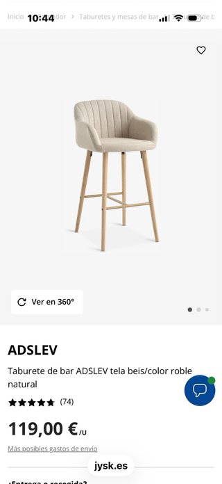 2 Taburetes Altos Madera y Tela Beige