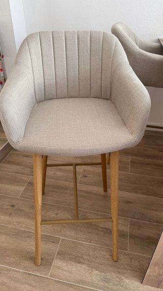 2 Taburetes Altos Madera y Tela Beige