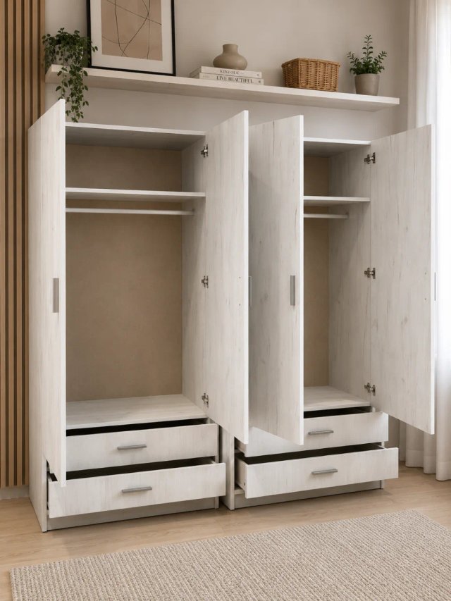Armario 4 puertas madera blanco y gris