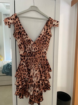 Vestido corto volantes estampado animal