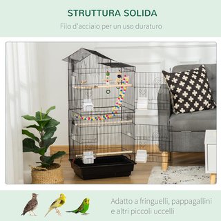 Jaula para Aves, Voladera con Asa y Puertas, Jaula con Columpio, Cuencos y Juguetes, 46X36X100 Cm, Negro