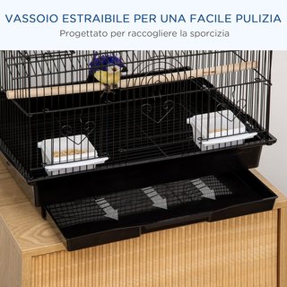 Jaula para Aves con Asa de Transporte y Bandeja Extraíble, Jaulita para Aves de Metal y Plástico, 50.5X41X63 Cm, Negro