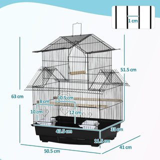 Jaula para Aves con Asa de Transporte y Bandeja Extraíble, Jaulita para Aves de Metal y Plástico, 50.5X41X63 Cm, Negro
