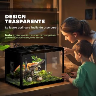Terrario para Tortugas de Tierra, Camaleón, Iguana, Geco y Reptiles con Termómetro 18-34℃, 60X40X40.5Cm, Negro