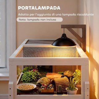 Casa de Tortugas Elevada con Divisor, Bandeja Extraíble y 2 Tapas, Tortuguera de Madera de Abeto y PS, 104X53X82 Cm, Gris y Blanco