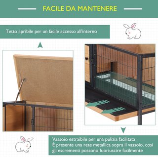 Conejera Exterior de Madera Jaula para 1-2 Conejos, Roedores, Chinchillas o Cobayas 91.5X45X70Cm